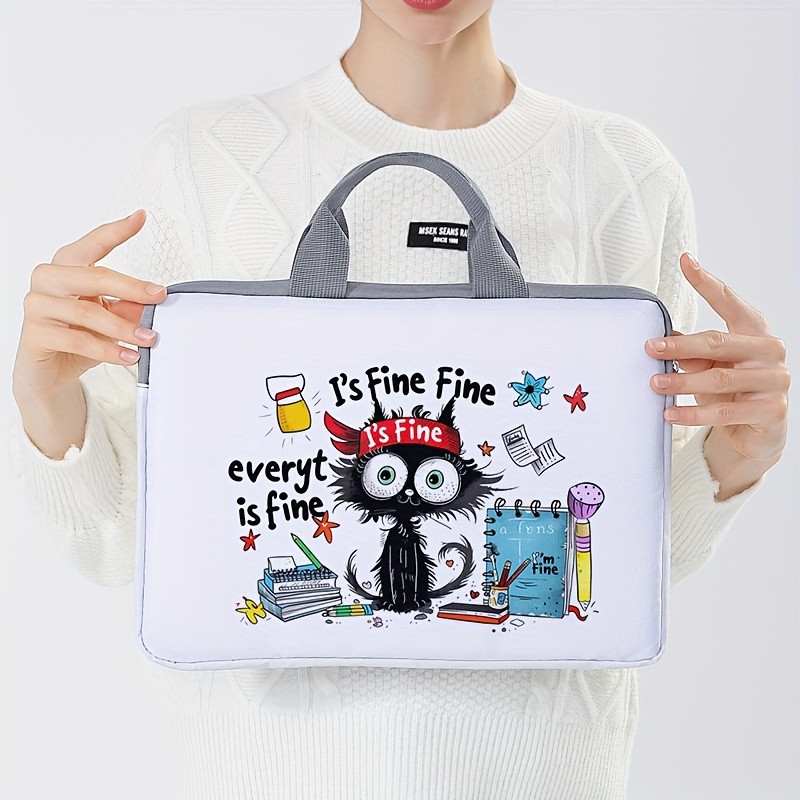 One piece set, two styles, black cat patterned laptop bag and briefcase, suitable for 14 inch laptops