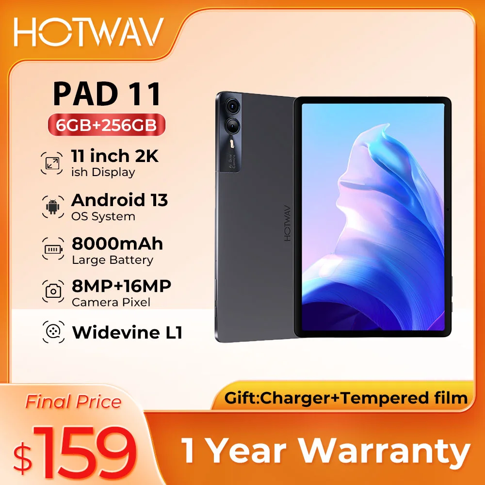 HOTWAV Pad 11 tabletas tableta Android de 11 pulgadas batería de 8000mAh modo de PC 12(6 + 6) GB 256GB Widevine L1 tabletas de bajo luz azul PC