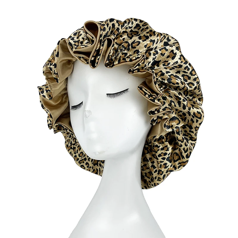 2 Lớp Mềm Mịn Satin Nắp Kiềng Nữ Ngủ Nắp Lớn Đảo Chiều Satin Linned Đêm Ngủ Headwrap Mũ Quấn Tóc Phụ Kiện