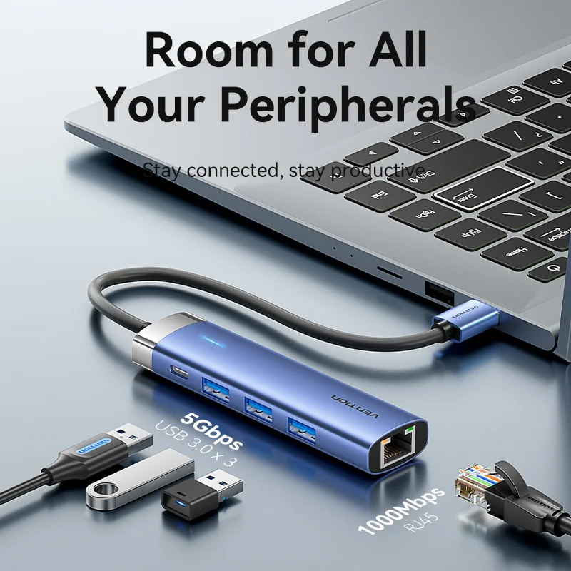 Vention USB Ethernet adaptador 1000Mbps USB3.0 HUB RJ45 Lan para Macbook Windows portátil PC Xiaomi Mi TV Box USB-C HUB tarjeta de red