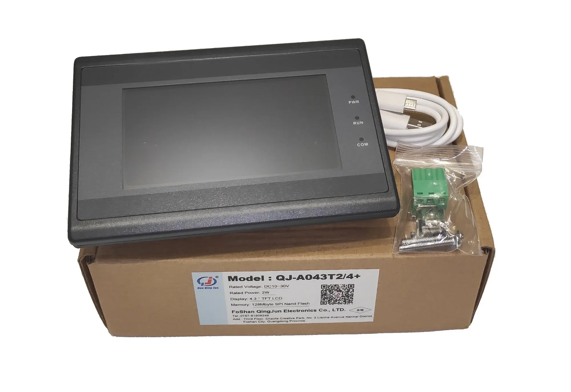 Huaqingjun 4.3 "TFT LCD Touch Screen RS485/232/422 Comunicação DC10-30V Modbus RTU HMI para PLC