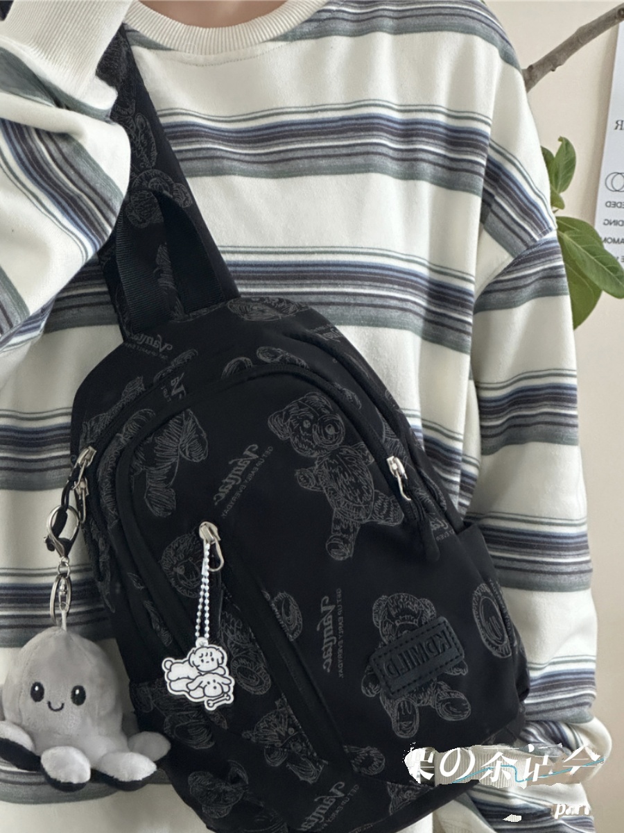 Spor Bear Crossbody Bag Unisex Cycling Single Shoulder Backpack Simple Match Small Crowd Design Leisure Soft Nylon Fabric