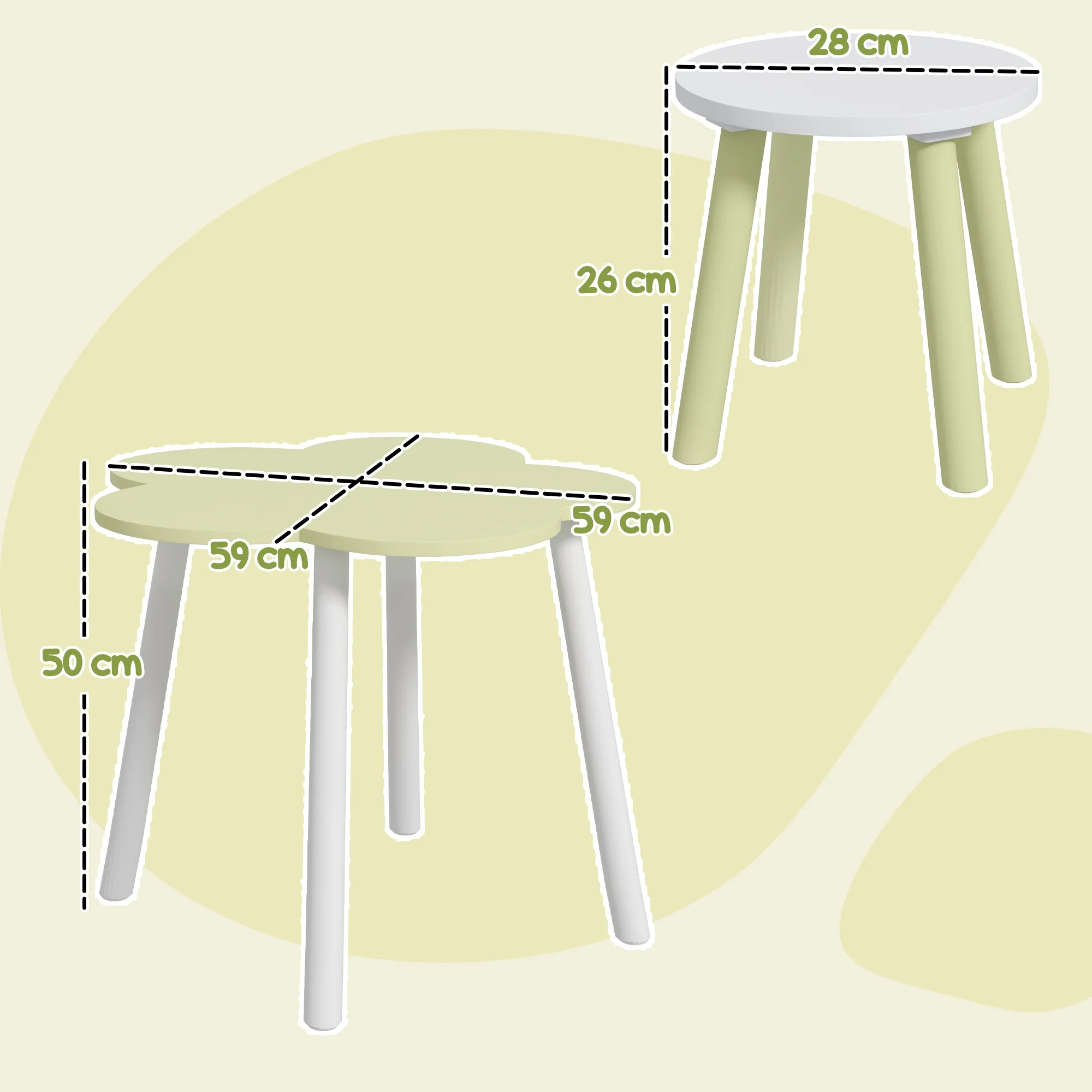 ZONEKIZ ensemble table et 2 Chaises table Ø 59x50 cm et chaises Ø 28x26 cm gâteau vert