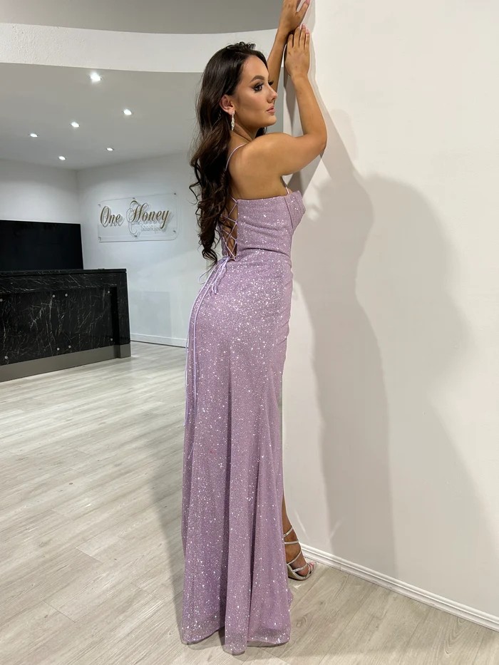 BABYONLINE Customized Bridesmiad Dress with Thin Strap Corset Bustier Lace up Back Mermiad Dress Leg Side Split Wedding Guest