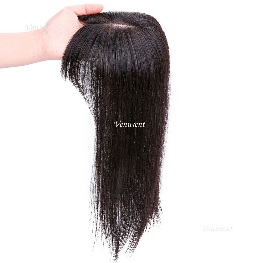 4D Fringeซ้อนทับผ้าไหมฐานผมมนุษย์TopperกับBangsสําหรับผู้หญิงVirginยุโรปผมผ้าไหมหนังศีรษะTop Toupeeผมชิ้น 6 "x 6''
