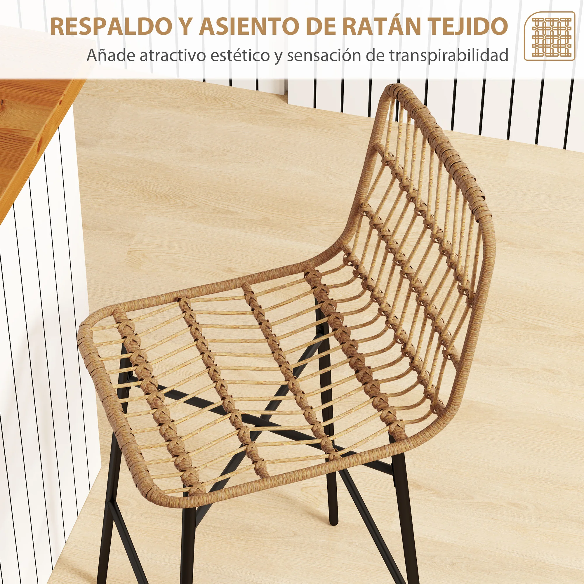 Homcom Set di 2 sgabelli alti da cucina sgabelli da bar con schienale e sedile in rattan per bar cucina sala da pranzo marrone