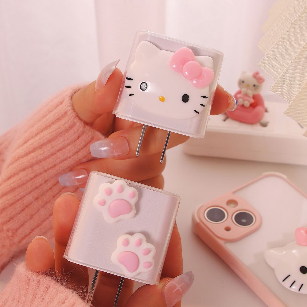 Sanrio hello kitty cabo de dados manga protetora 20w protetor para iphone carregador dos desenhos animados bonito pvc capa protetora acessórios