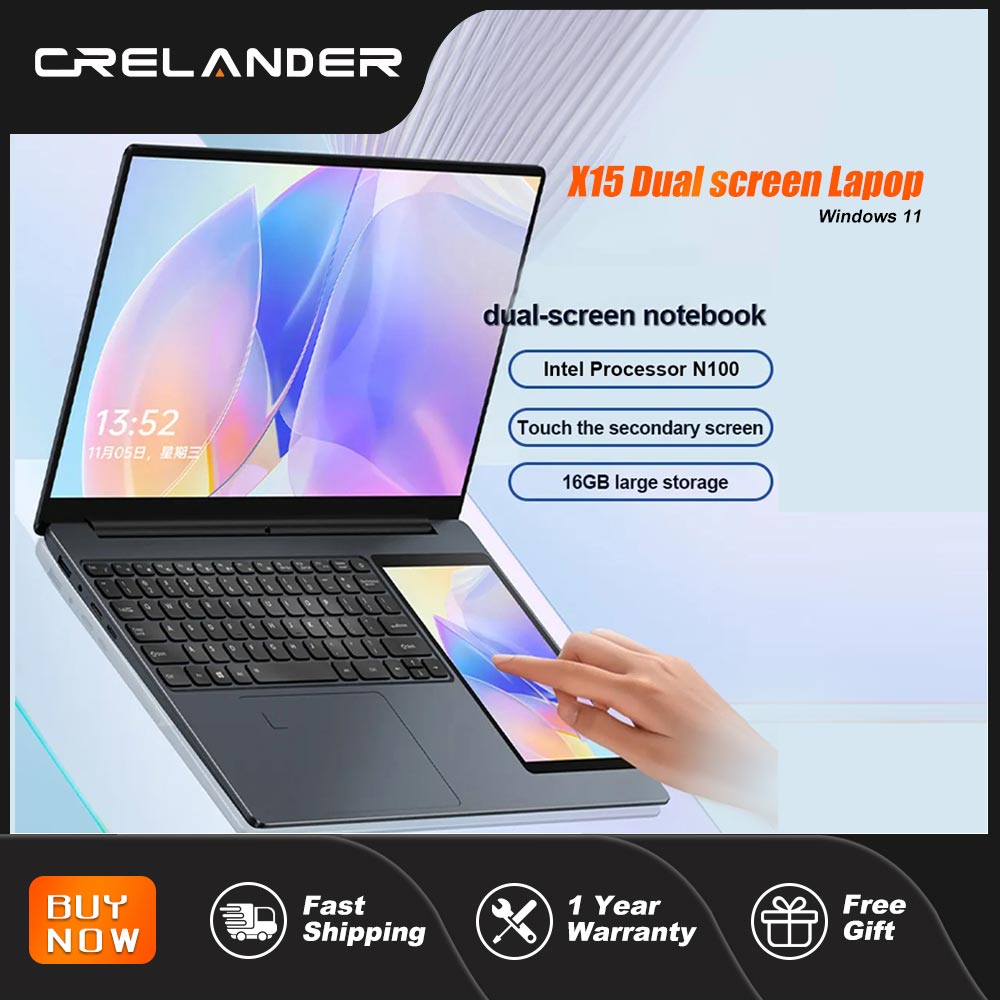Crelander ordinateur portable Intel 15.6 "+ 7" Écran tactile 32gb RAM 1tb SSD rétroéclairé clavier ordinateur portable Windows 11 double écran