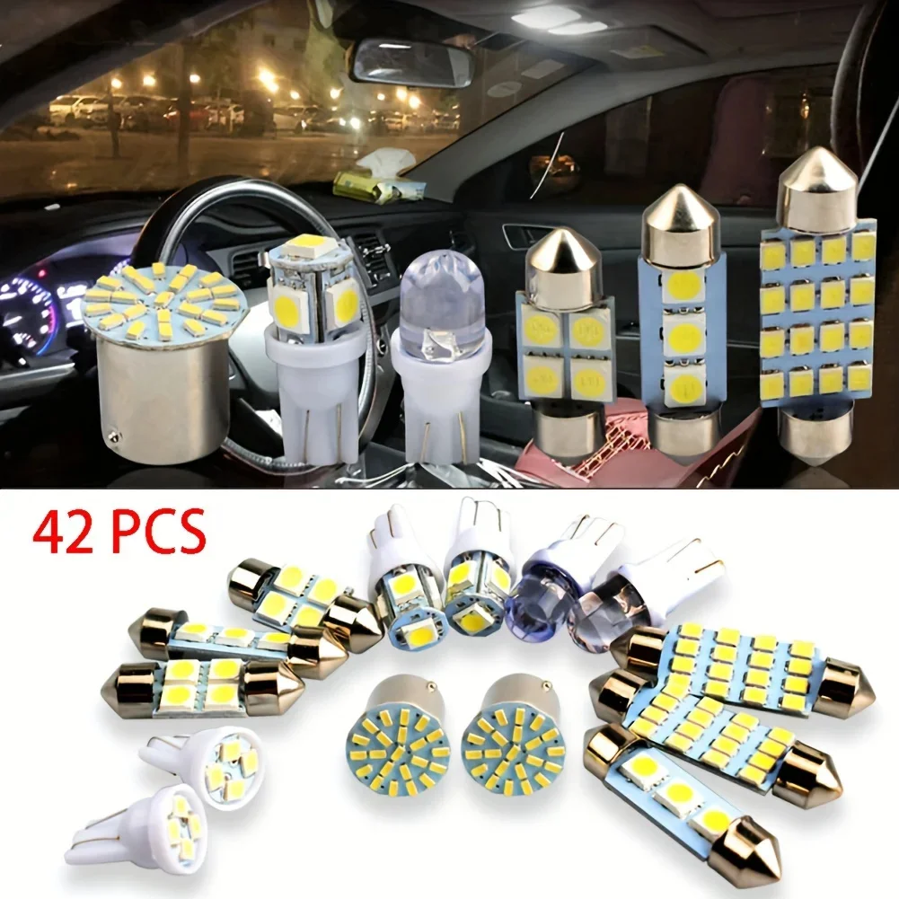 42 pçs led luzes interiores do carro t10 6000k smd led substituição placa de licença/lâmpadas leitura xenon branco interior lâmpadas