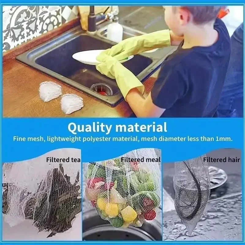 100/500 sztuk jednorazowe worki siatkowe z filtrem do zlewu sitko do zlewu otwór spustowy antyblokujący worek na śmieci sitka do czyszczenia netto
