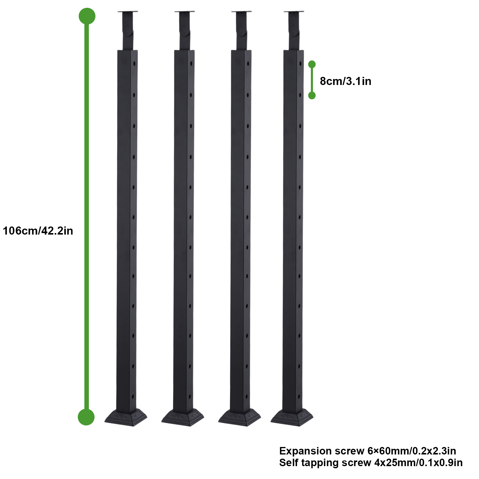 Cable Railing Post, 4 Pieces Decking Railings, Black Finish Fence Rail Post for Steps, Balcony, Staircase, Pool Fence