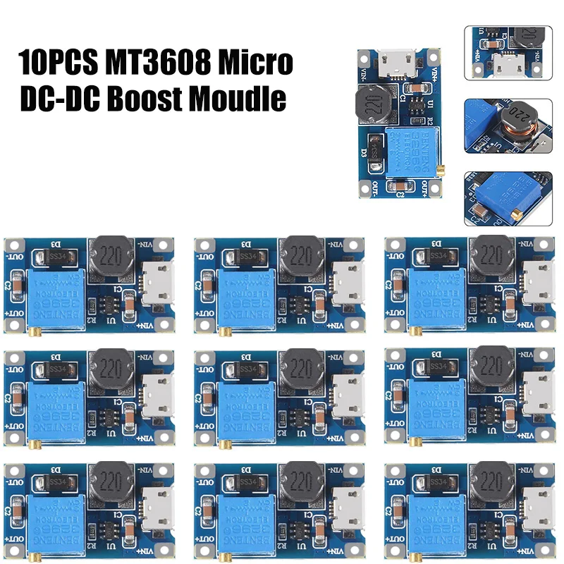 5-10 Uds MT3608 módulo elevador ajustable regulador de voltaje enchufe Micro/TYPE-C 2V-24V a 5V-28V 2A convertidor de refuerzo de DC-DC elevador