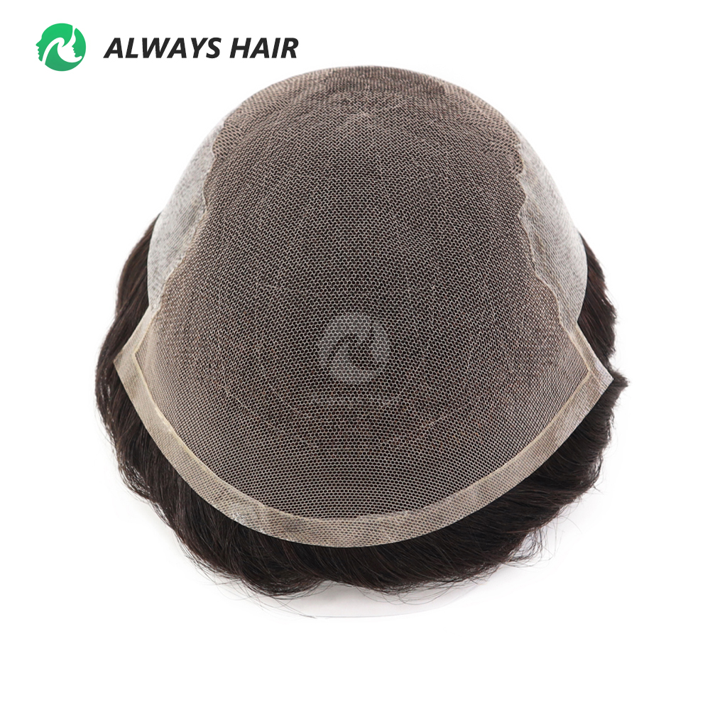 Alwayshair-DUAR Q6 130% 毛密度メンズかつらレースと PU 男性毛細血管プロテーゼヘアシステム目に見えない自然な髪のかつら男
