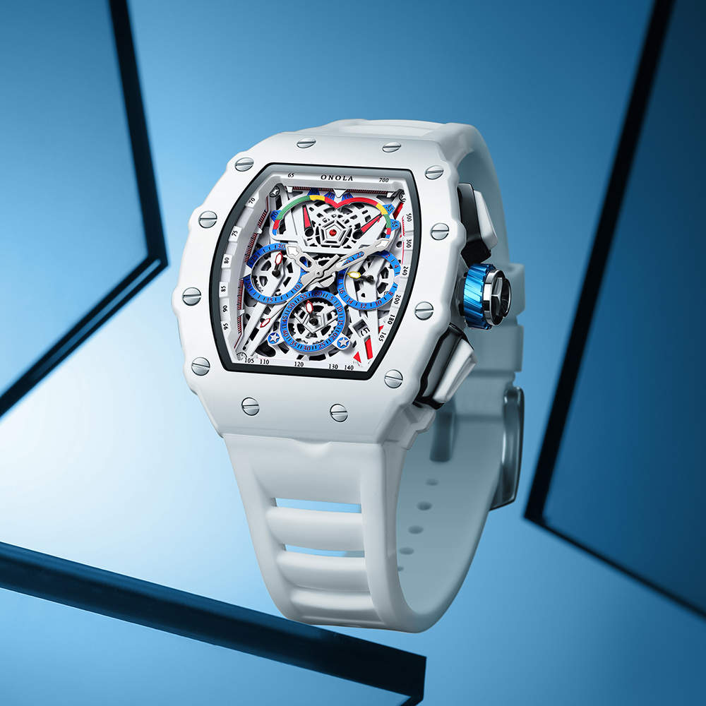 Relógio de luxo masculino ONOLA moda casual multifuncional fita de silicone relógio de quartzo à prova d'água branco