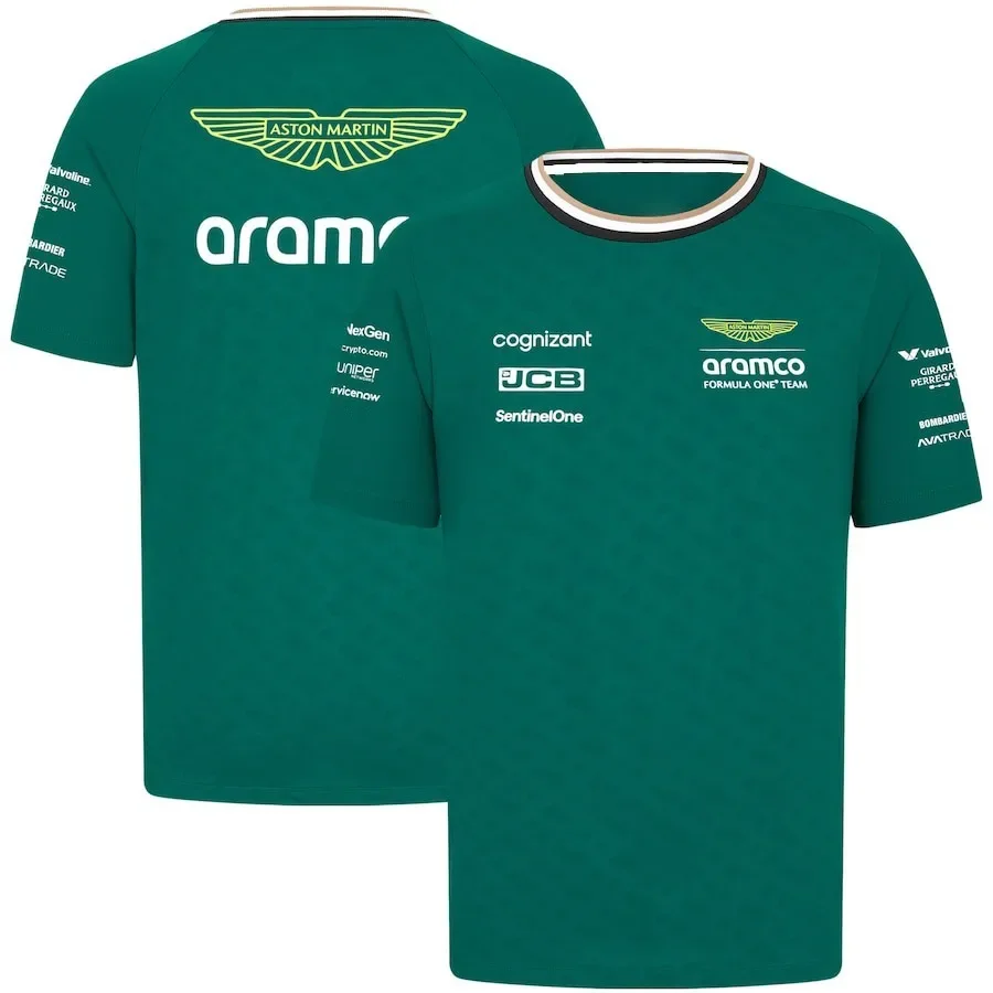 Fórmula 1 Team Racing 2025 nuevas camisetas verdes transpirables de verano para hombres equipo de deportes al aire libre pantalón corto Casual camisetas de manga para hombres