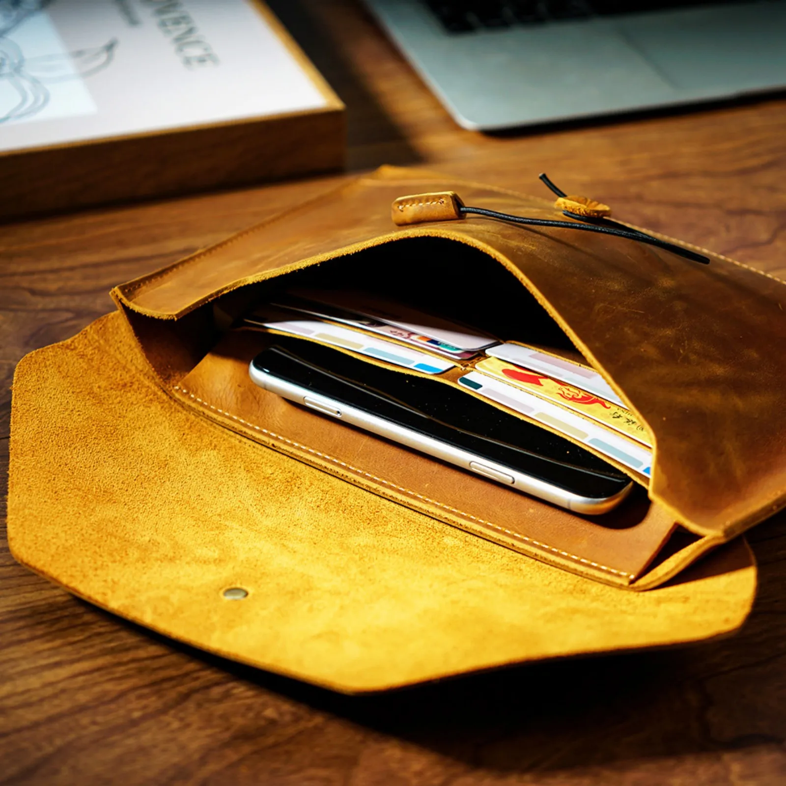 Genuine Leather iPad Sleeve Case with File Organizer - Document Storage Multifunctional Protective Folder with Card Slots