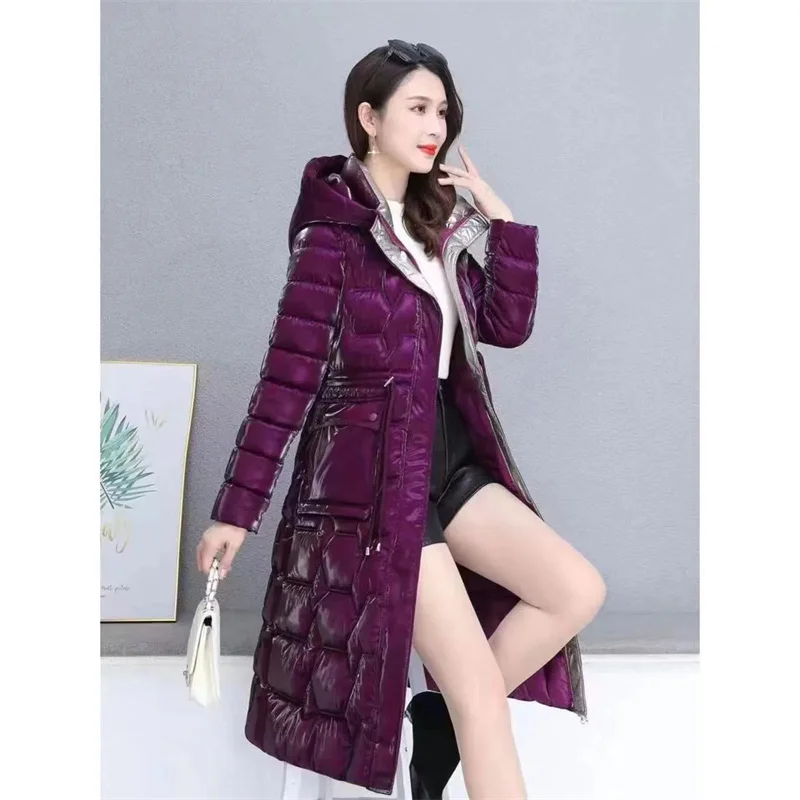Abrigo grueso de algodón largo a prueba de viento para mujer, Parka larga con capucha y cordones, moda de invierno 2023