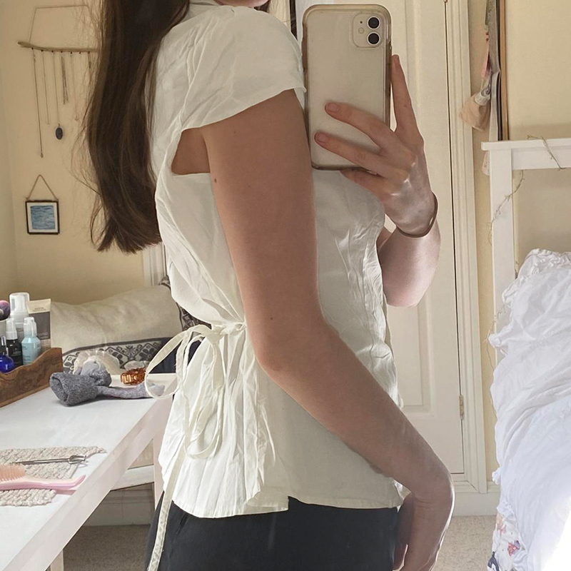 CIBBAR-Top corto con pliegues Vintage para mujer, blusa blanca de manga corta con botones, camiseta de vendaje de moda coreana, ropa de calle informal, camiseta y2k