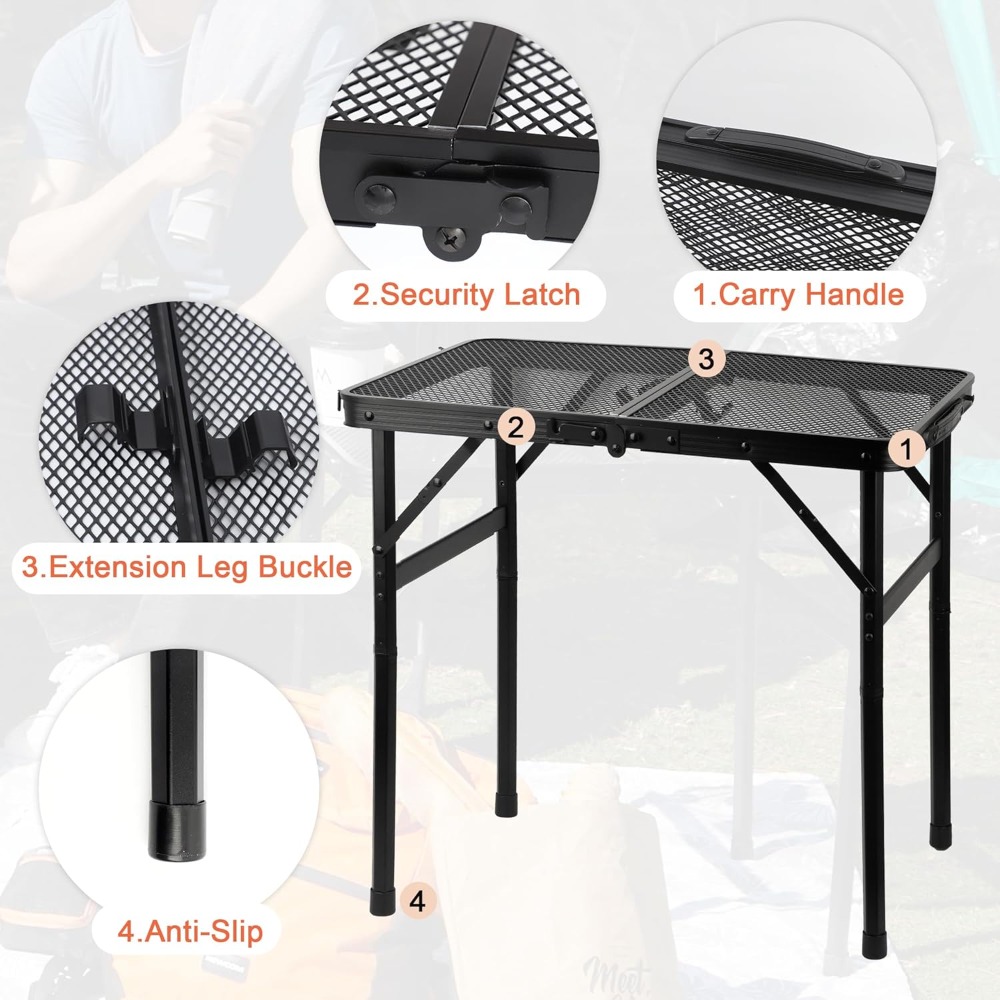 Grill Table For Outside,Lightweight Aluminum Folding Portable Metal Mesh Outdoor Grill Table For Camping Cooking BBQ RV Picnic