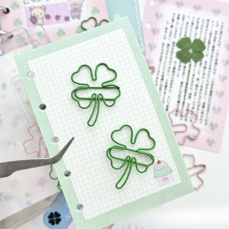 10 ชิ้น/เซ็ต Ins การออกแบบสร้างสรรค์ Clover กระดาษคลิปสีเขียวสีชมพูสมุดภาพกระดาษคลิป DIY Decor Photocard MeMO Pad คลิป PIN