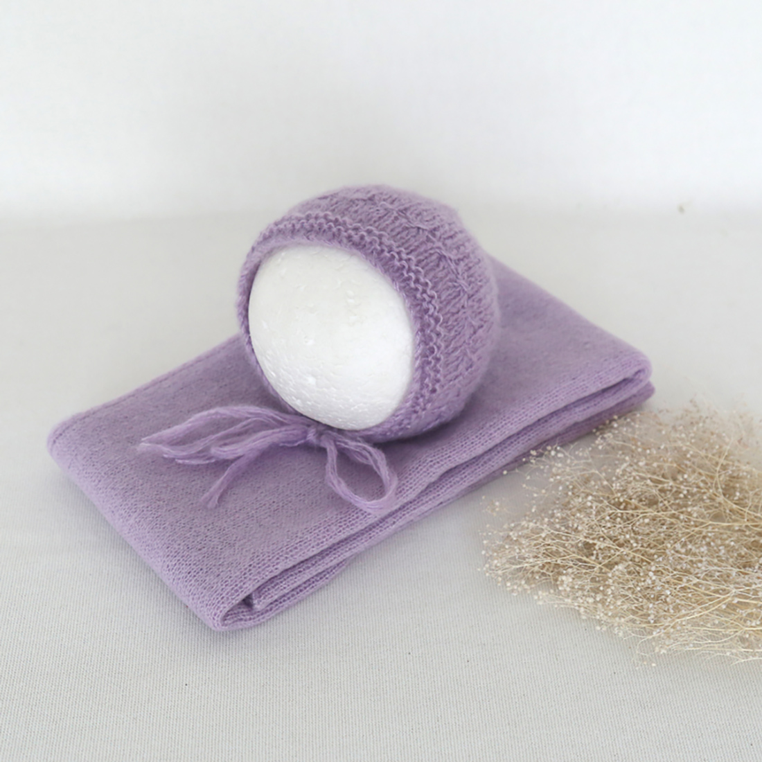 Vintage ถักยืด Fuzzy Wrap และหมวกกระต่ายชุดทารกแรกเกิดการถ่ายภาพ Prop โครเชต์ Mohair Wrap Bonnet ถ่ายภาพ