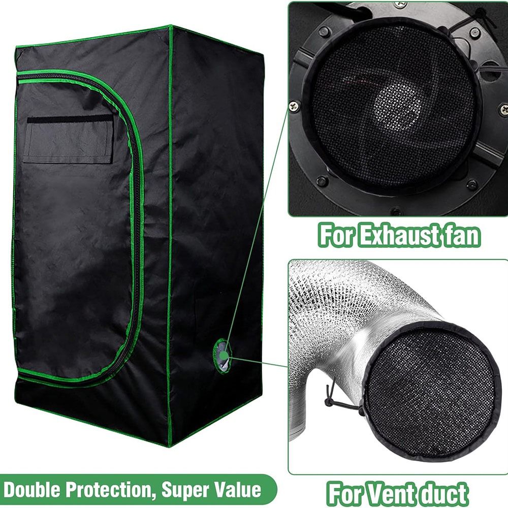 Tampa do filtro do duto para a planta crescer barracas, faixa elástica, fivela fixa à prova de poeira, ventilação da barraca