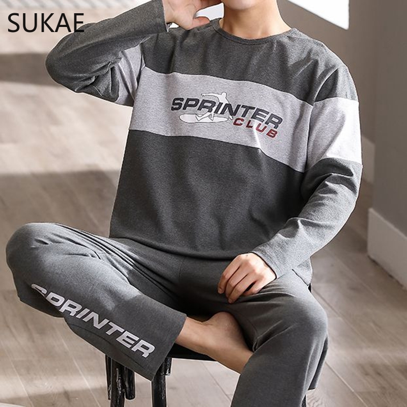 Conjunto de pijama esportivo para homens outono inverno novo pijama de algodão macio para homem tamanho grande 3xl 4xl conjuntos de pijamas senhores jovens pjs