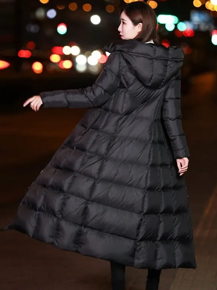 Preto com capuz fino longo casaco acolchoado feminino oversized inverno quente engrossar jaquetas acolchoadas coreano casual parkas neve wear casaco