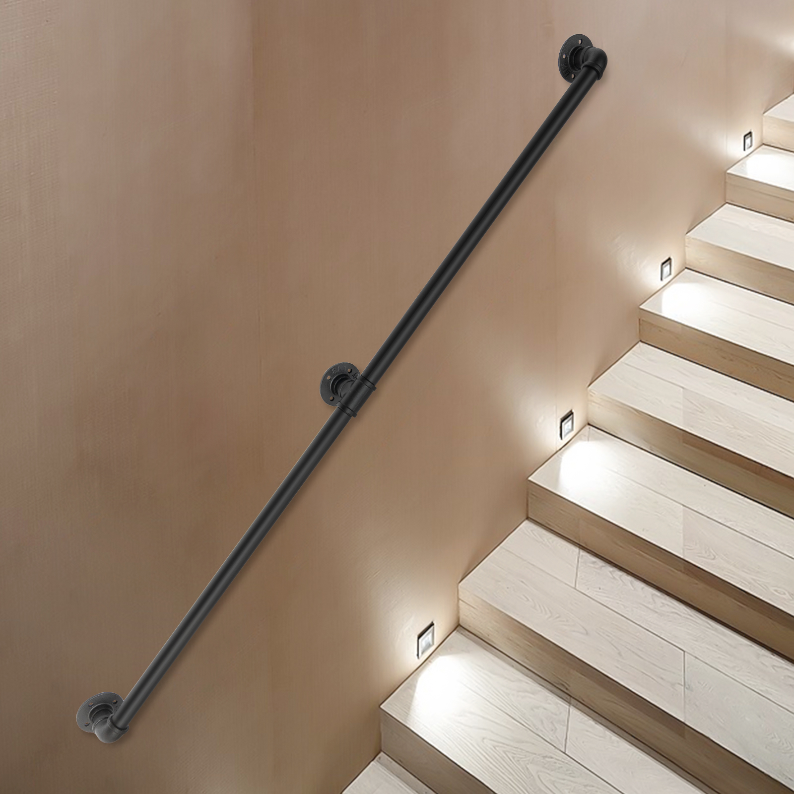 1,53 m schwarzer Treppenhandlauf, wandmontierter Haltegriff, Geländer, Stützsatz, Handläufe, Treppen, robuste Balustraden für den Innen- und Außenbereich