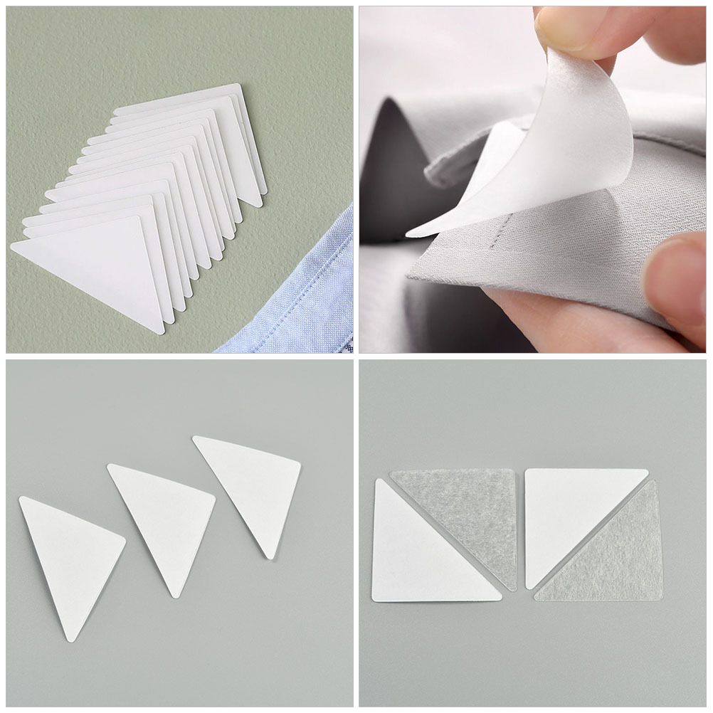 Supports de col de chemise pour hommes, 120 pièces, insertion adhésive Triangle en Pvc, reste ferme pendant le mouvement, Inserts de col de chemise pour robe