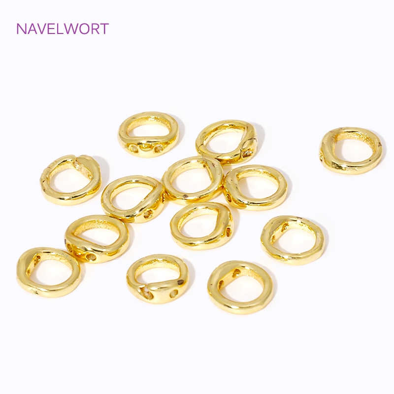 10/20 pçs contas de extremidade ponta final grânulo descobertas 18k banhado a ouro 2 buraco anel de conexão para diy miçangas jóias fazendo suprimentos