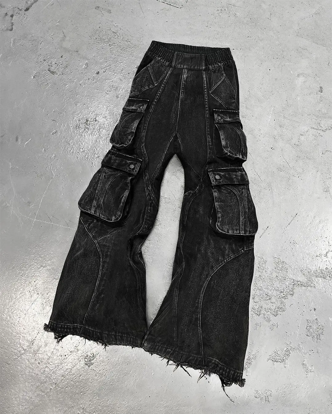 Spodnie z szerokimi nogawkami dla mężczyzn i kobiet z wysokim stanem Punk Multi-Pocket Harajuku Washed Hip-Hop New Heavy Industry Y2K