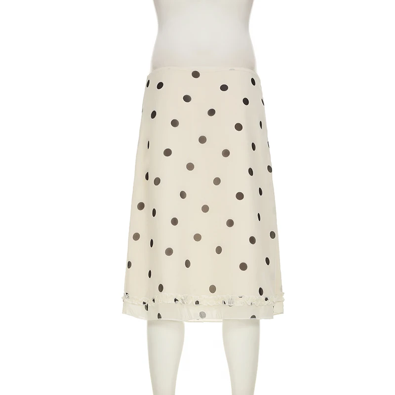 SUCHCUTE, falda de longitud media con estampado de puntos a la moda, faldas rectas con dobladillo fruncido elegante para mujer, trajes informales de oficina para verano para mujer