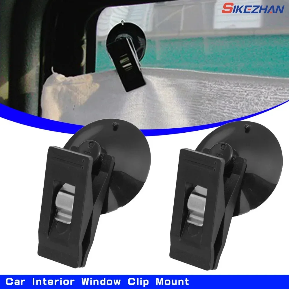 1-2 paia di clip per finestra interna per auto, supporto per tappo di aspirazione nero, ventosa in plastica, supporto rimovibile per biglietto per asciugamani, tende parasole