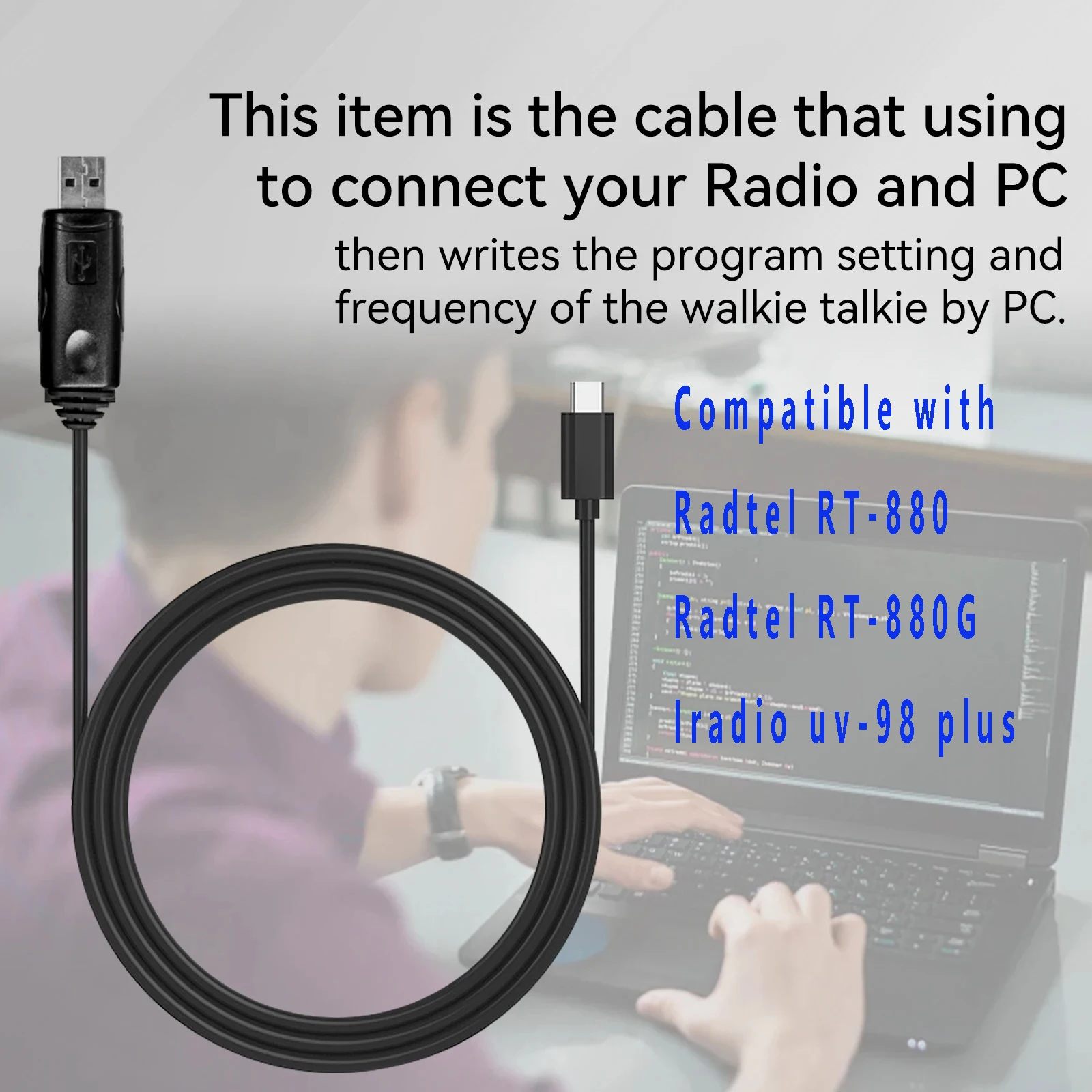 Radtel cabo de programação usb tipo c interface para radtel RT-880 RT-880G RT-6D UV-98 plus r5000 r6000 rádio amador walkie talkie