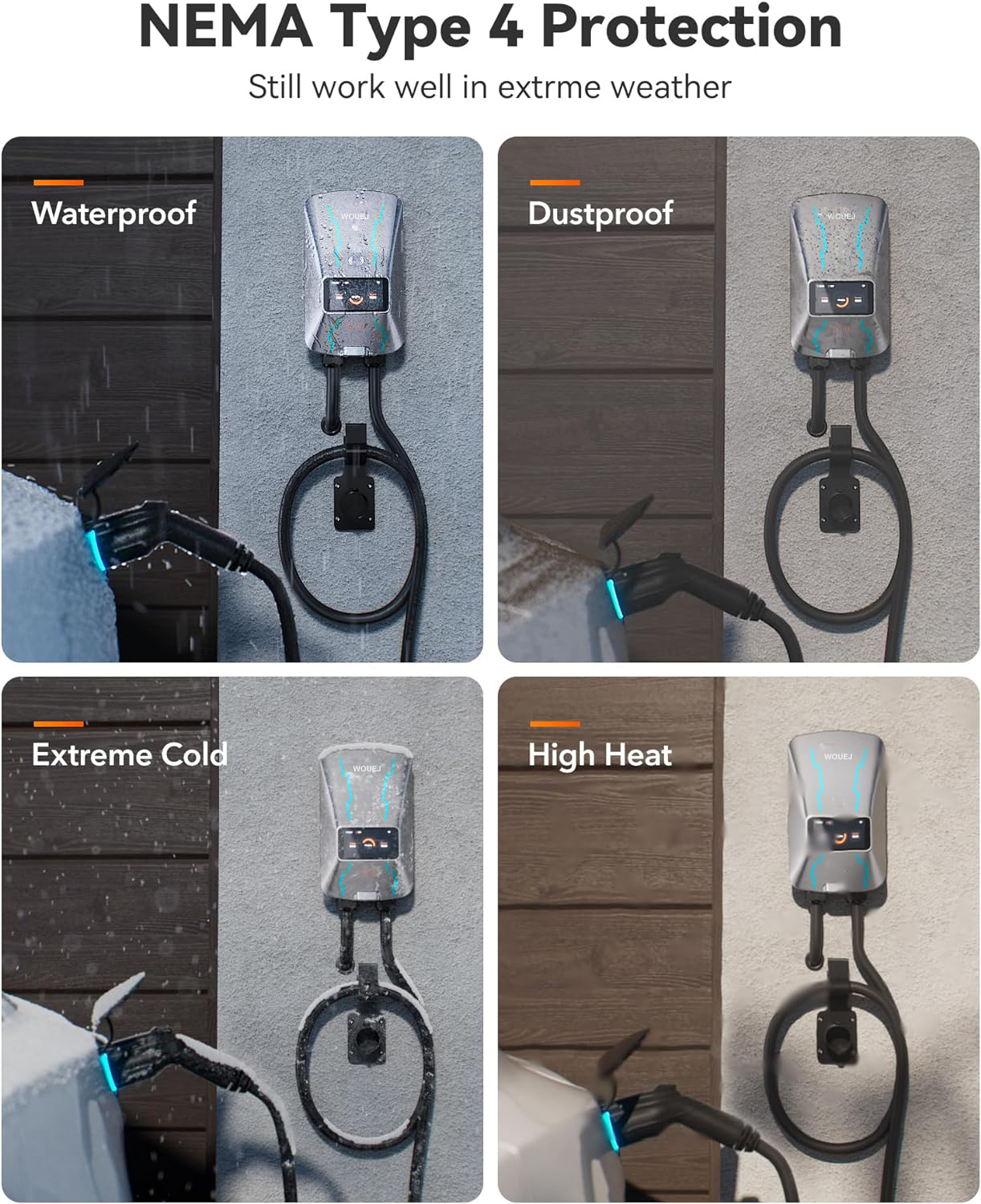 Estación de carga WOUEJ EV W3 tipo 2 7KW 6-32A cargador de vehículo eléctrico monofásico Wallbox aplicación Control de voz tarjeta RFID pantalla LCD