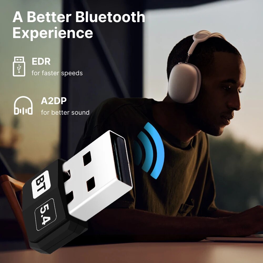 Usb bluetooth 5.4 adaptador de áudio dongle mini receptor/transmissor sem fio usb para pc/laptop driver livre para win10/11