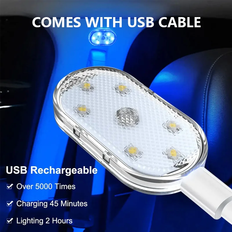 2/4Pcs Samochodowe oświetlenie wnętrza z czujnikiem dotykowym Mini lampka LED do czytania USB Ładowanie Automatyczne oświetlenie drzwi Lampa sufitowa na dach