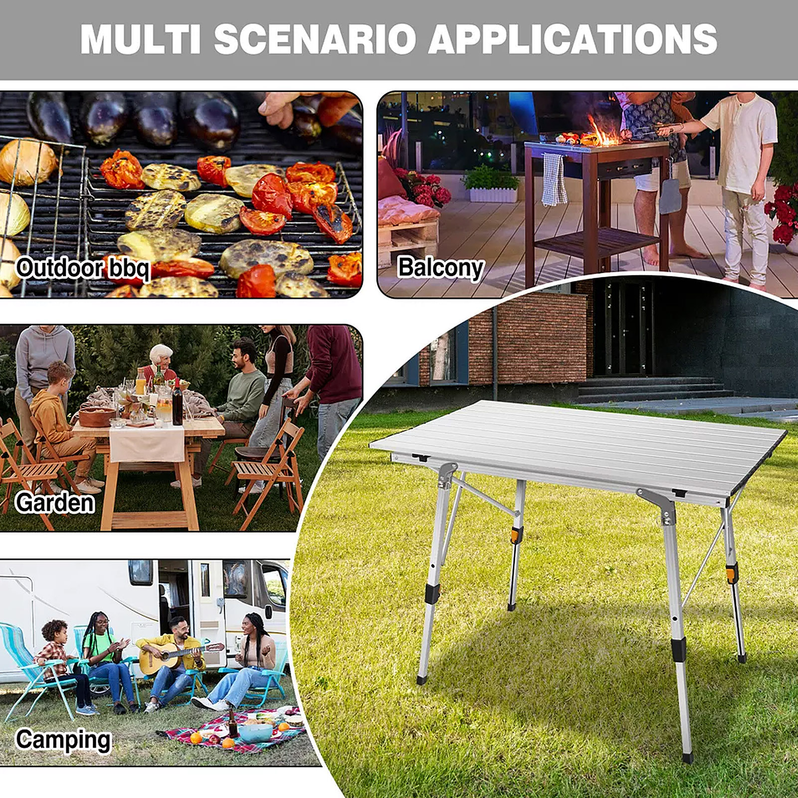Portable Camping Tables 3FT Aluminium Fold Up Collapsible Picnic Folding Table for Outdoor Garden BBQ, Height Adjustable Leg