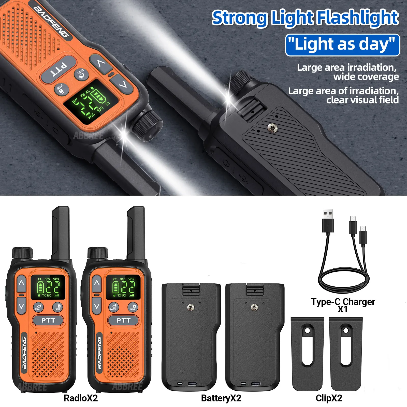 2PCS Baofeng BF-T18 Mini Long Range Walkie Talkie PMR FRS Dual PTT Taschenlampe Typ-C Ladegerät VOX NOAA service Für Camping Jagd