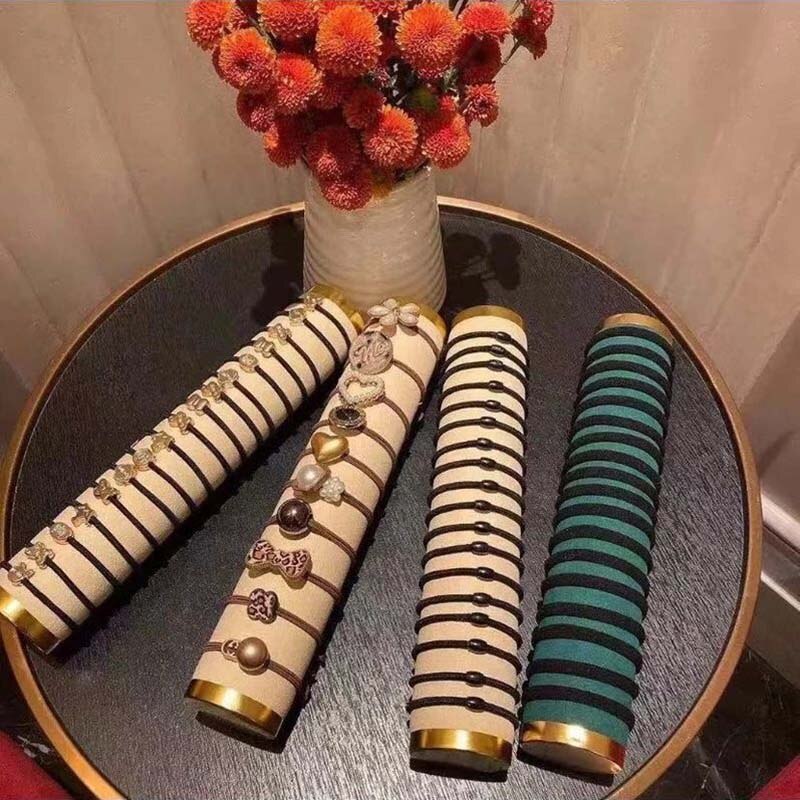 60 PCS Simples Cor Escura Cabelo Tie Alta Elasticidade Couro Banda Cabelo Headband Acessório Do Cabelo Ternos Sobriedade