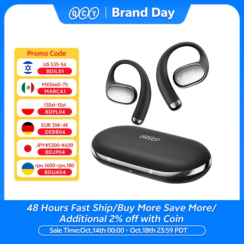 QCY Crossky R70 Auriculares inalámbricos de oído abierto de alta resolución con LDAC OWS Auriculares Bass Boost Bluetooth 6,0 Gancho para la oreja Auriculares deportivos 52 horas
