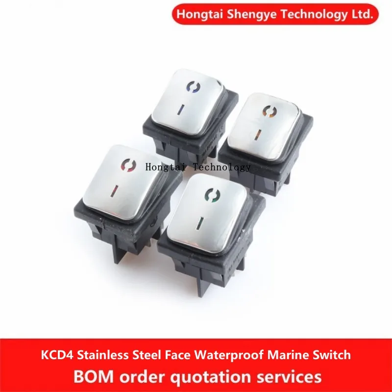 KCD4 Stainless steel surface waterproof boat-shaped rocker switch 4-pin 2-speed with LED lights high current 20A power switch