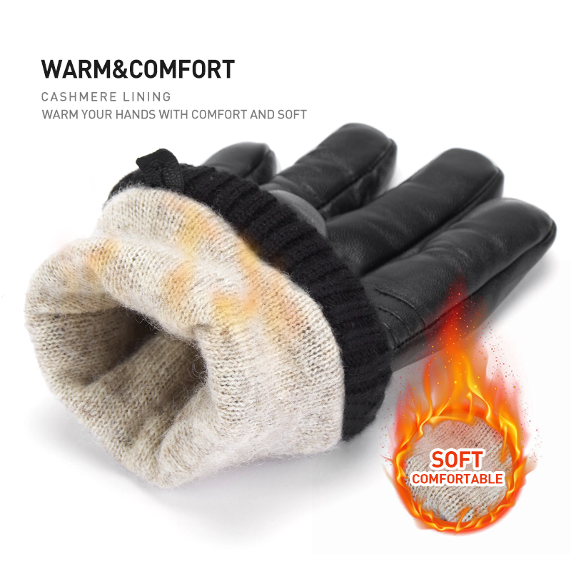 BISONDENIM ใหม่ผู้ชายถุงมือหนังแกะแท้ Full Finger Touch Screen ถุงมือฤดูหนาวแฟชั่นอบอุ่นธุรกิจหลายขนาดตัวเลือก