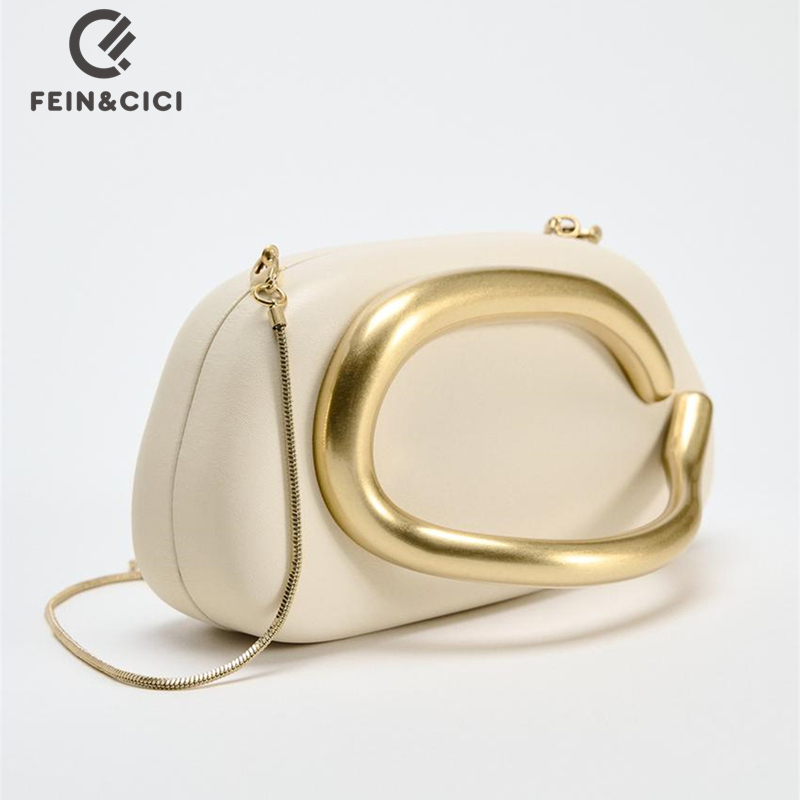Gold metal Closure Box Clutch Bag women evening wedding party cute purse bag handbag dark red beige 2024 winter new