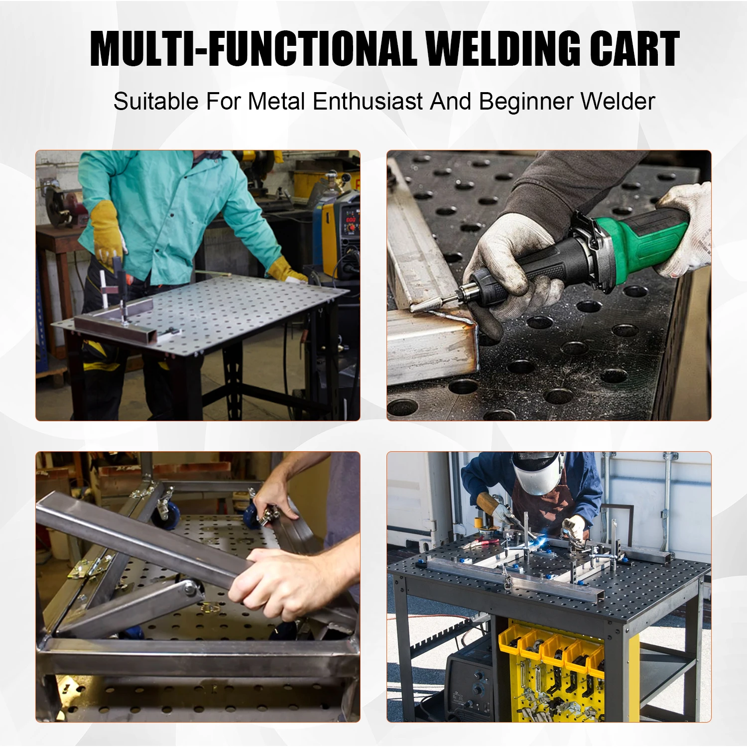 Portable Workbench, 36x24 Inch Welding Table Top, 600 Lbs Steel Welding Cart, Rolling Welder Table For Welding, Sawing