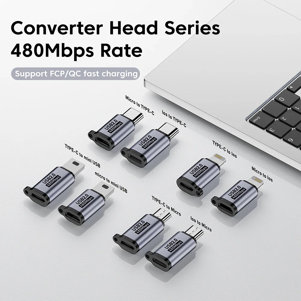 Adaptador micro usb para tipo c mini usb para usb c 480mbps conector de carregamento de dados rápido udc para adaptador relâmpago para iphone