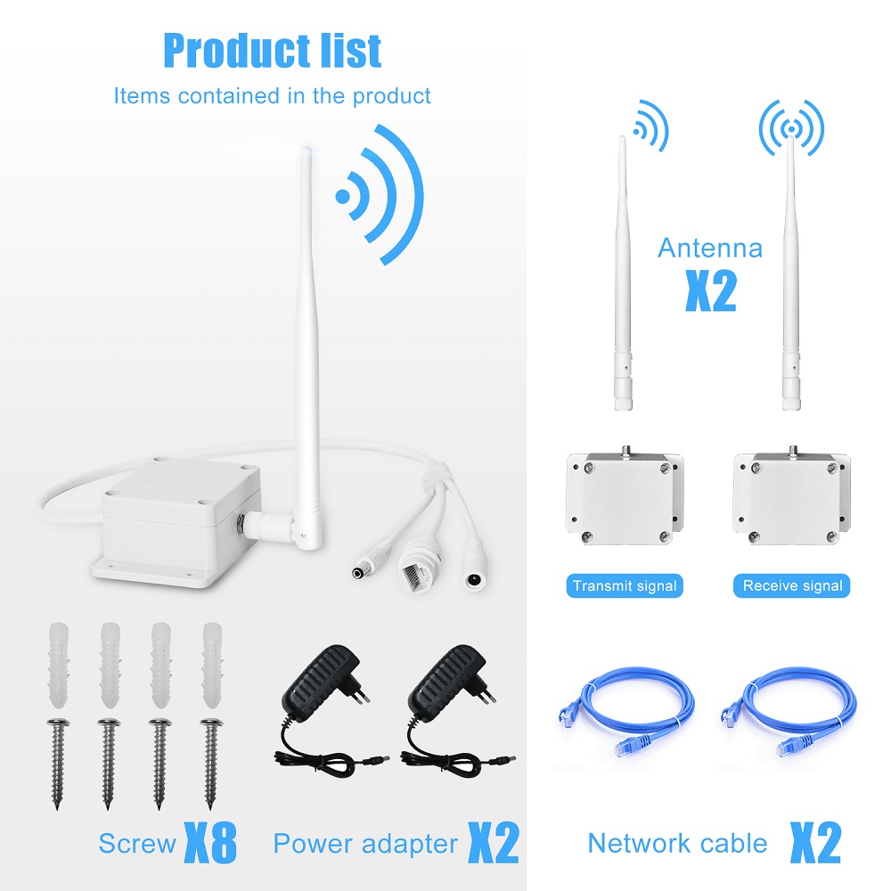1 a 1 larga distancia 1,2 KM transmisor de transmisión WIFI inalámbrico receptor AP cable Plug and Play 5MP 8MP PTZ cámara IP KIT Ethernet