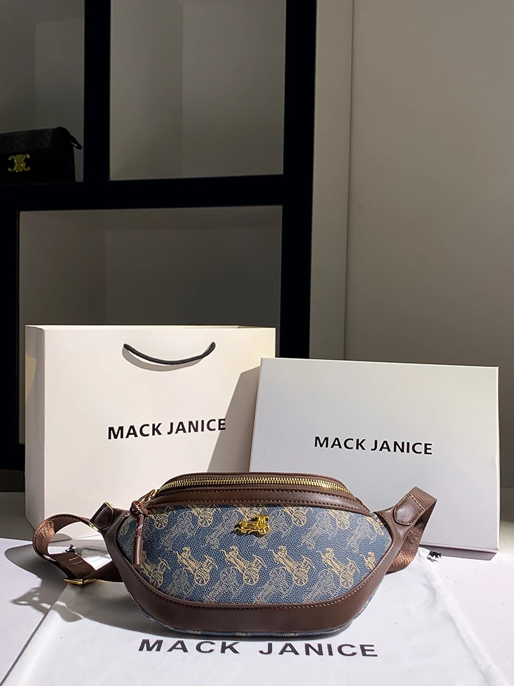 MackJanice 高級レザーキャリッジプリントクロスボディバッグ女性のための秋冬新スタイルチェストバッグダイヤモンド埋め込みスクエアバッグ