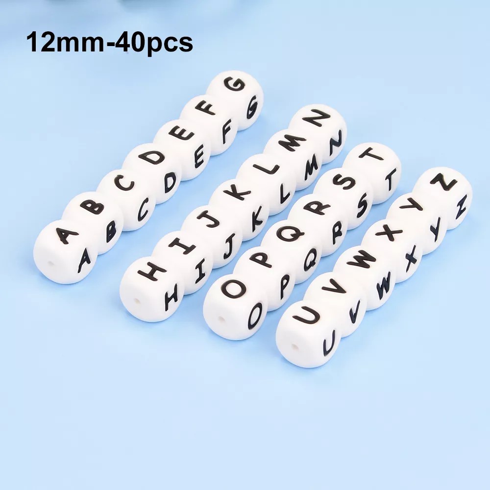 LOFCA 40 Pçs/lote Alfabeto 12mm Letra de Grau Alimentar Contas de Silicone Bebê Bead Chupeta Corrente BPA Livre para Nome Fazer Colar DIY